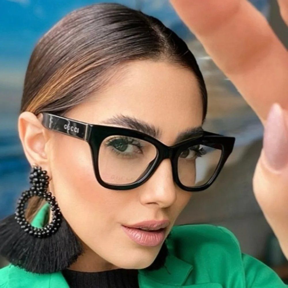 Gucci GG1133O 003 Eyeglasses Shiny Black Cat Eye Women LOGO - Picture 1 of 10